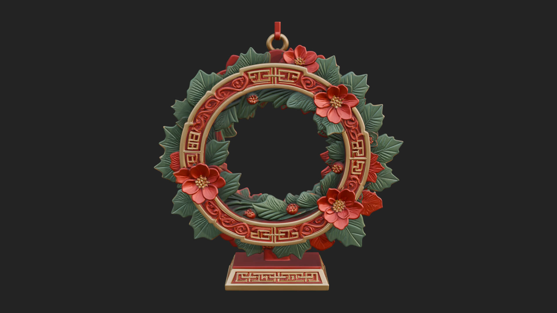 Poinsettia Wreath Ornament Design 4 3D Print Model 3D Model