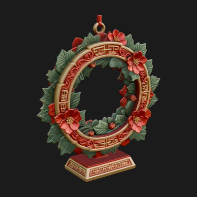 Poinsettia Wreath Ornament Design 4 3D Print Model