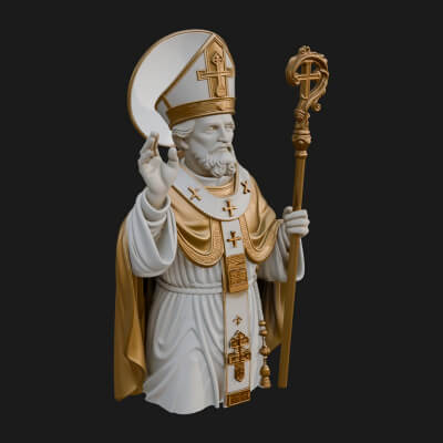 Pope with Crosier Statue Design 2 3D Print Model