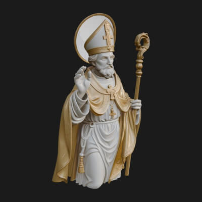 Pope with Crosier Statue Design 4 3D Print Model