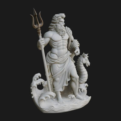 Poseidon on Sea Horse Statue Design 5 3D Print Model