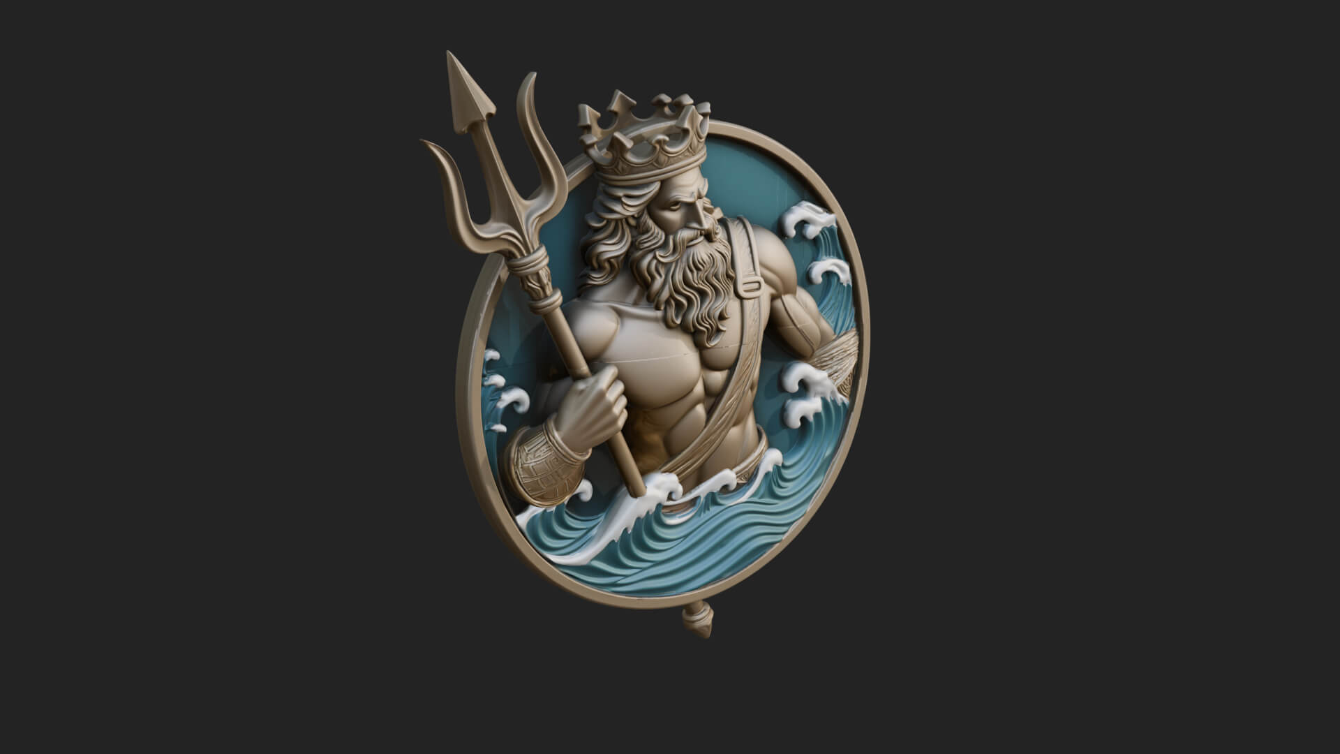 Poseidon Relief Medallion Pendant Design 10 3D Print Model 3D Model