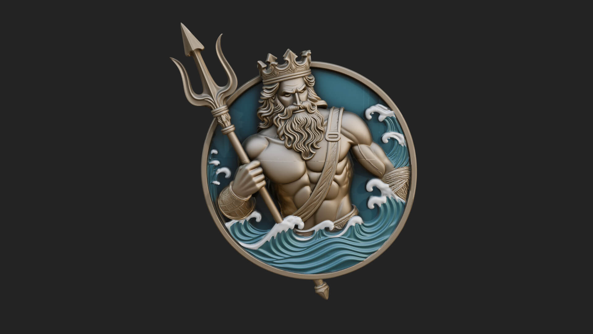 Poseidon Relief Medallion Pendant Design 10 3D Print Model 3D Model