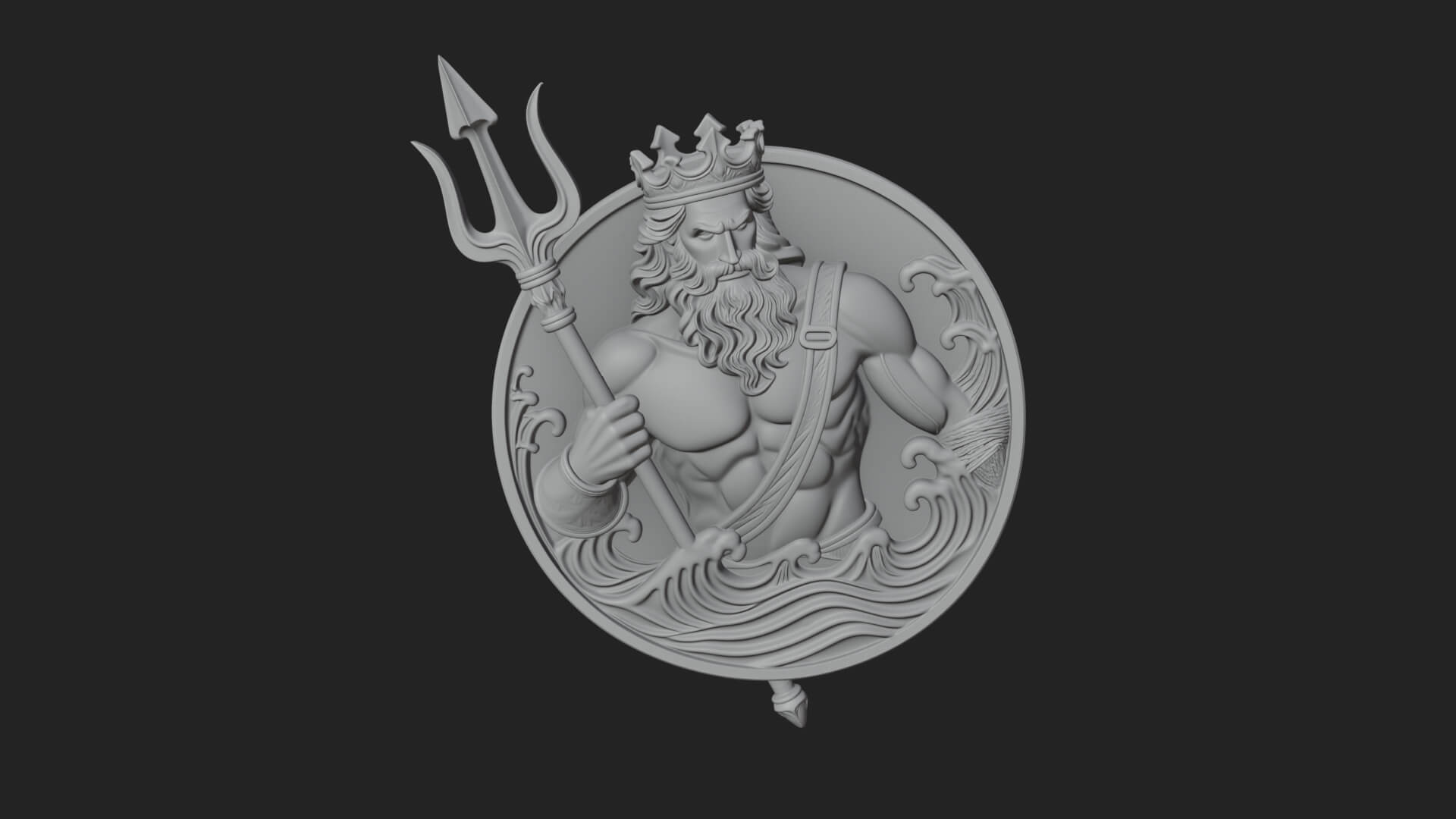 Poseidon Relief Medallion Pendant Design 10 3D Print Model 3D Model