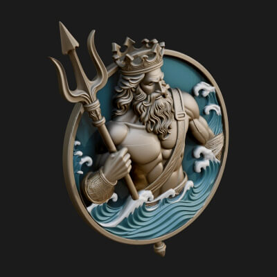 Poseidon Relief Medallion Pendant Design 10 3D Print Model