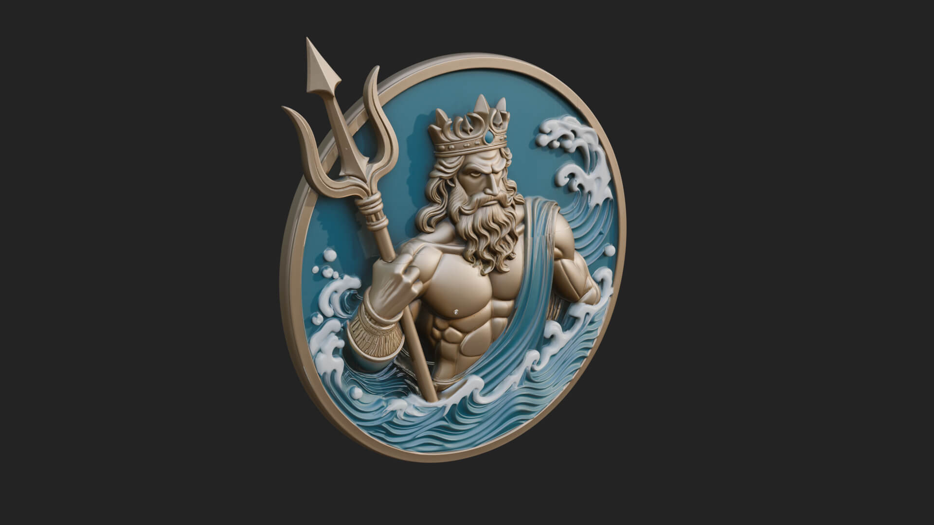 Poseidon Relief Medallion Pendant Design 11 3D Print Model 3D Model