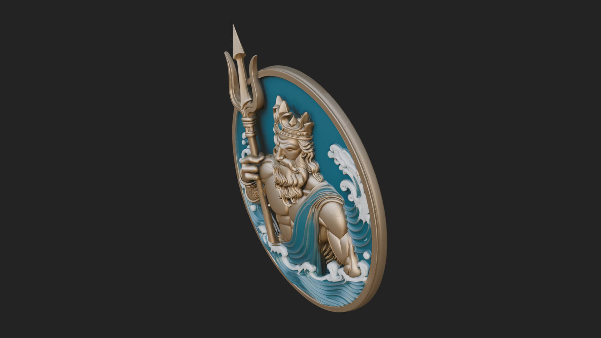 Poseidon Relief Medallion Pendant Design 11 3D Print Model 3D Model