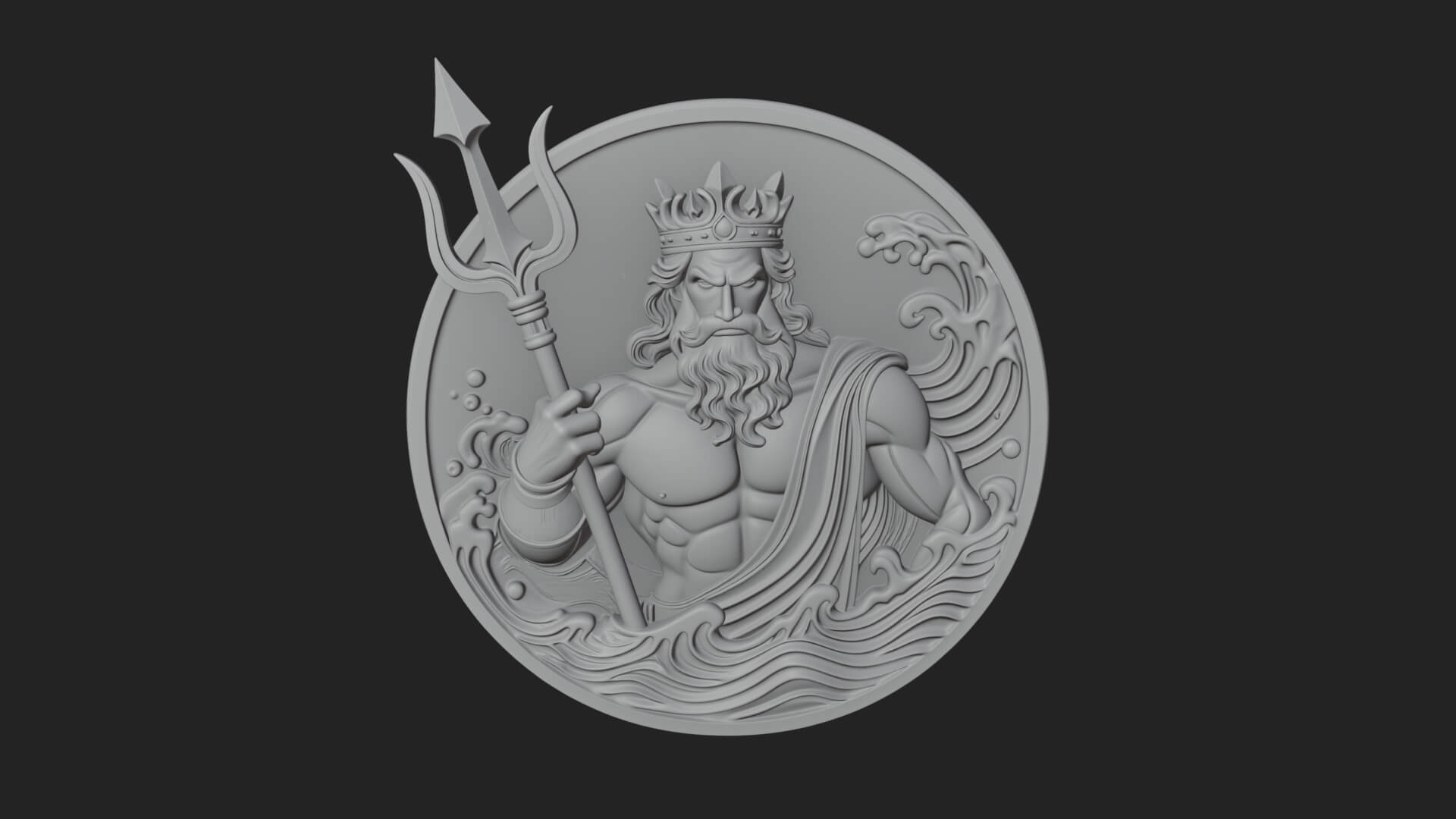 Poseidon Relief Medallion Pendant Design 11 3D Print Model 3D Model