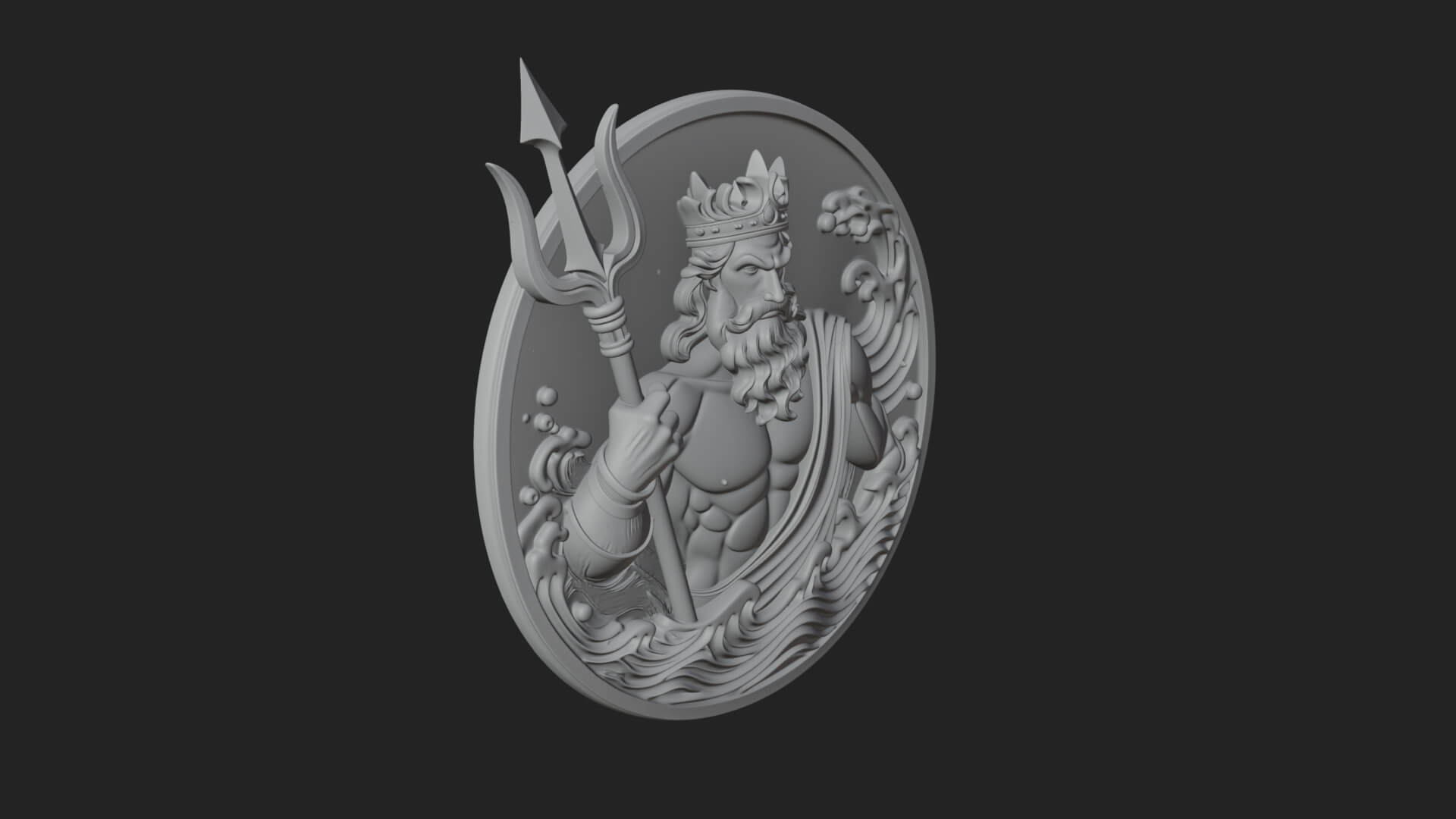 Poseidon Relief Medallion Pendant Design 11 3D Print Model 3D Model