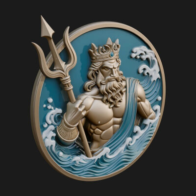 Poseidon Relief Medallion Pendant Design 11 3D Print Model