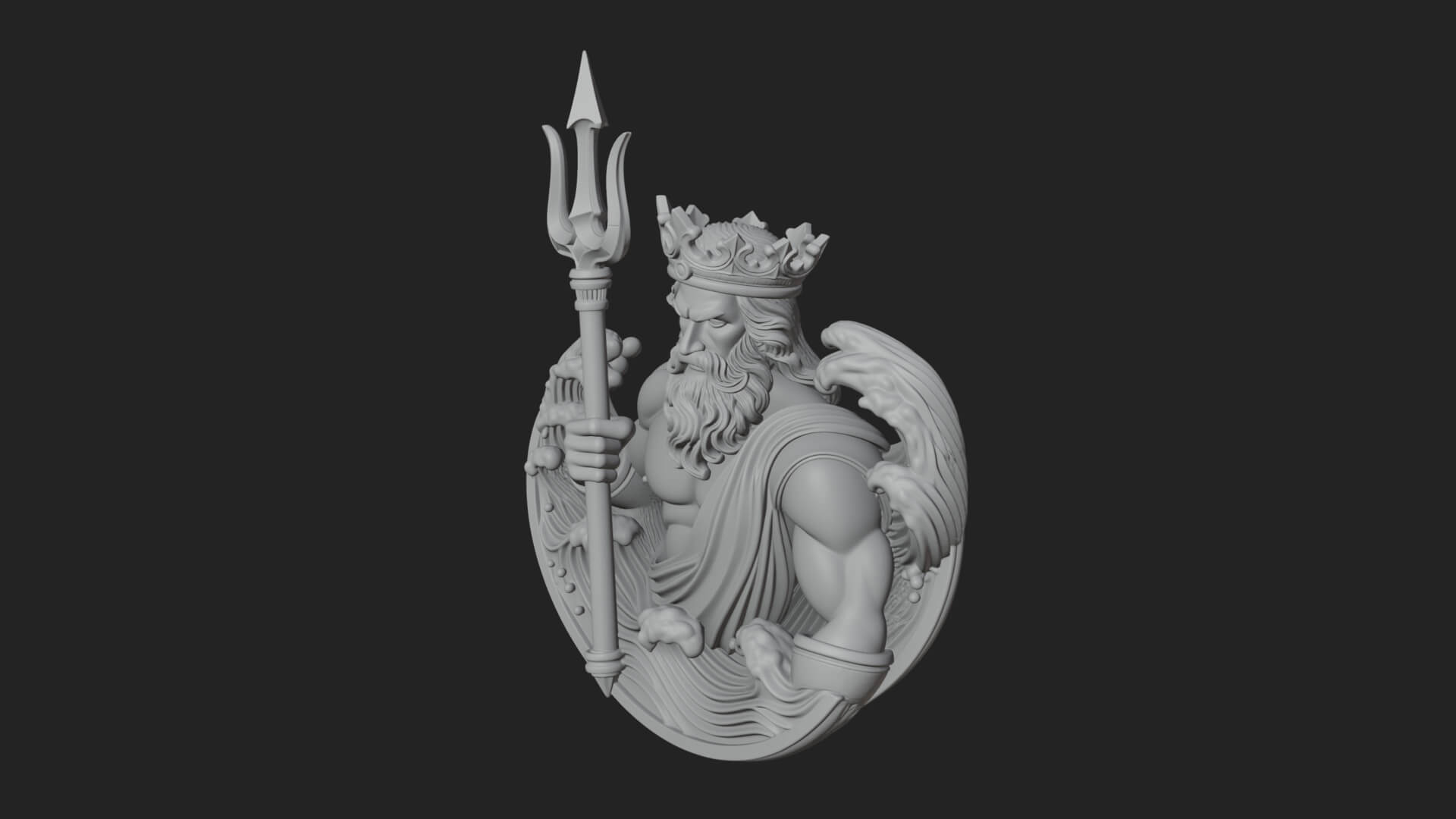 Poseidon Relief Medallion Pendant Design 12 3D Print Model 3D Model