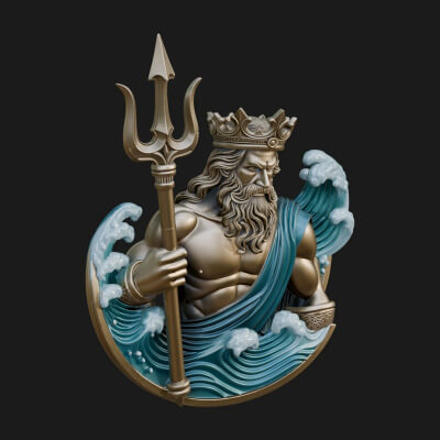 Poseidon Relief Medallion Pendant Design 12 3D Print Model