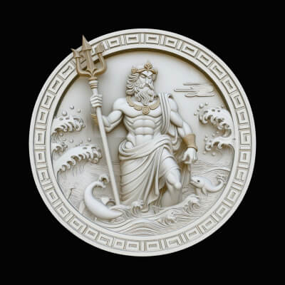 Poseidon Relief Medallion Pendant Design 5 3d Print Model