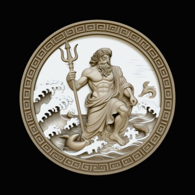 Poseidon Relief Medallion Pendant Design 6 3D Print Model