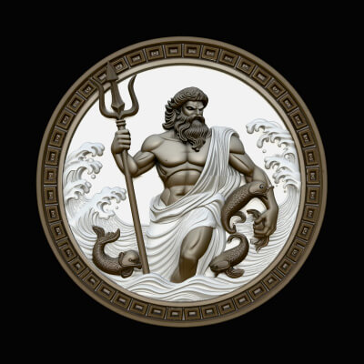 Poseidon Relief Medallion Pendant Design 7 3D Print Model