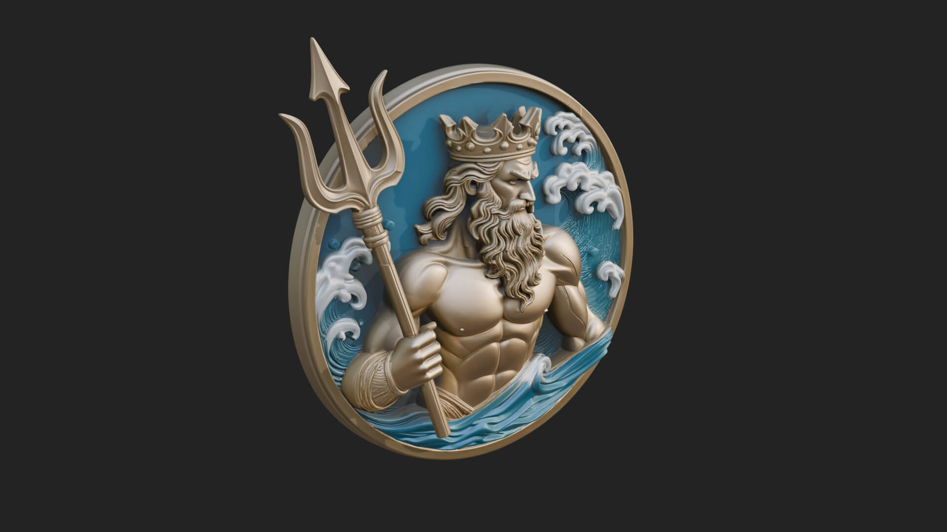 Poseidon Relief Medallion Pendant Design 9 3D Print Model 3D Model