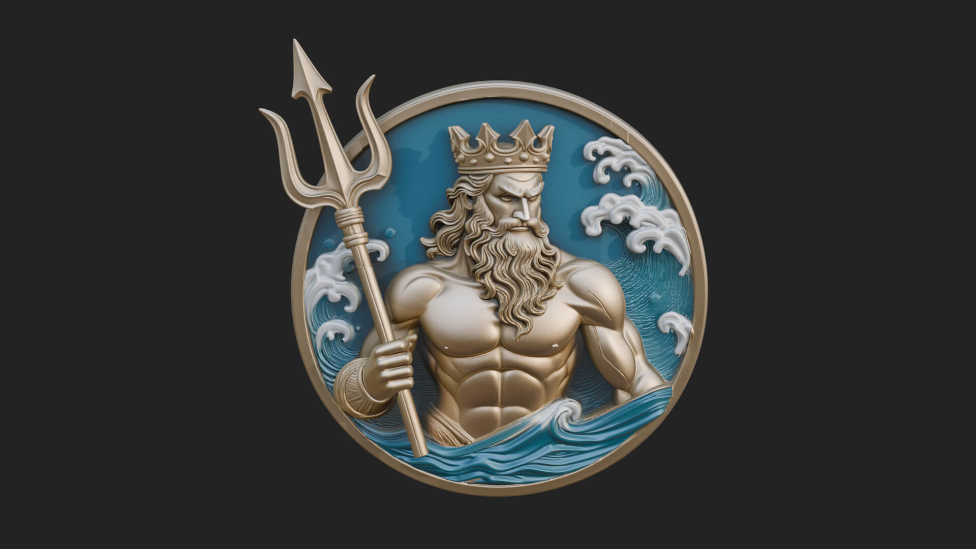 Poseidon Relief Medallion Pendant Design 9 3D Print Model 3D Model