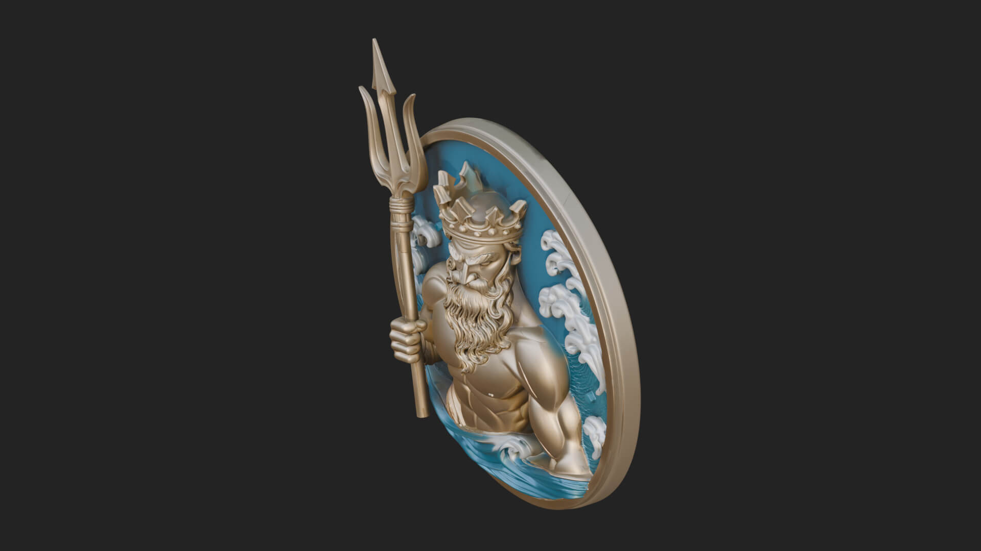 Poseidon Relief Medallion Pendant Design 9 3D Print Model 3D Model