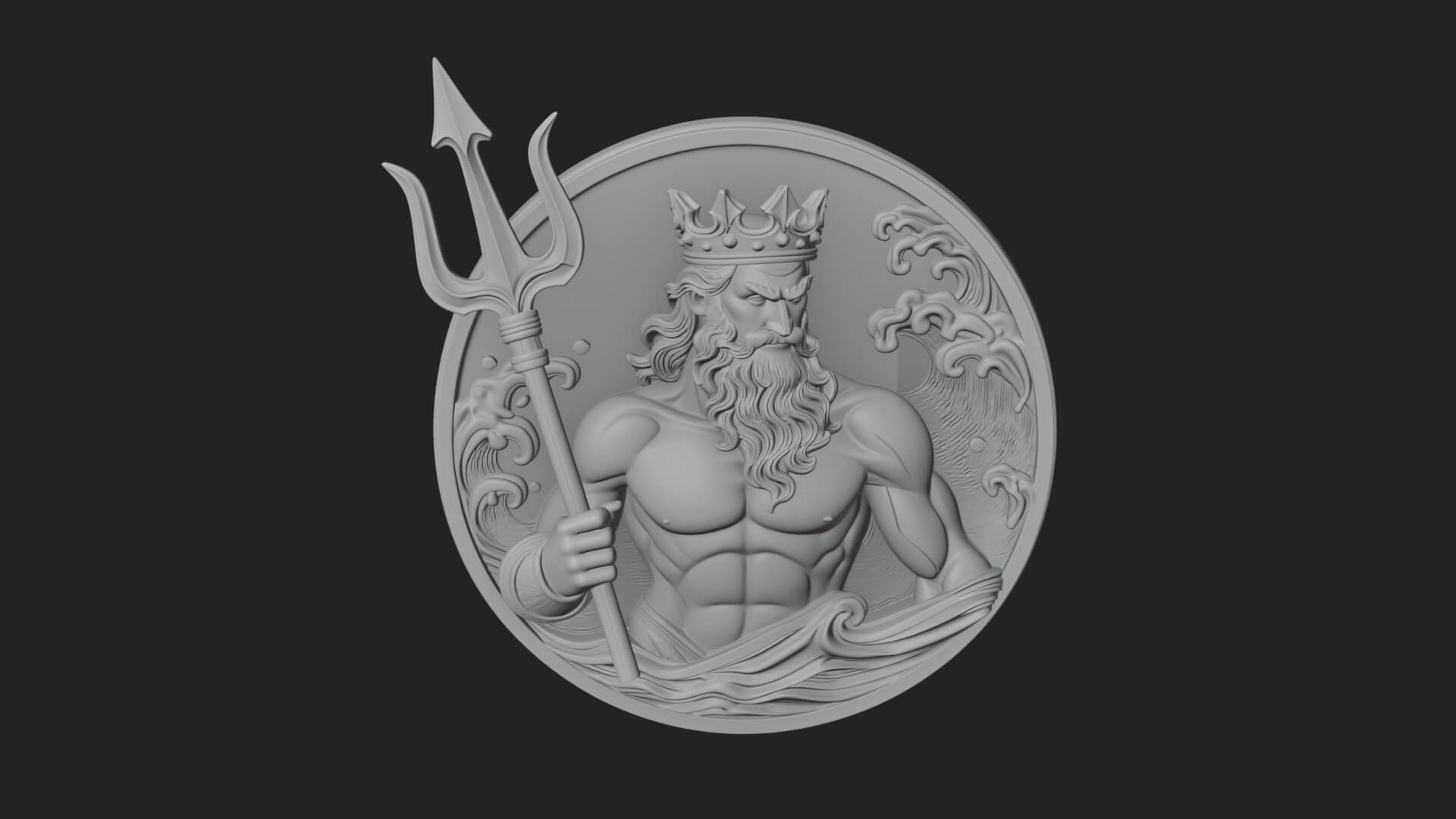 Poseidon Relief Medallion Pendant Design 9 3D Print Model 3D Model
