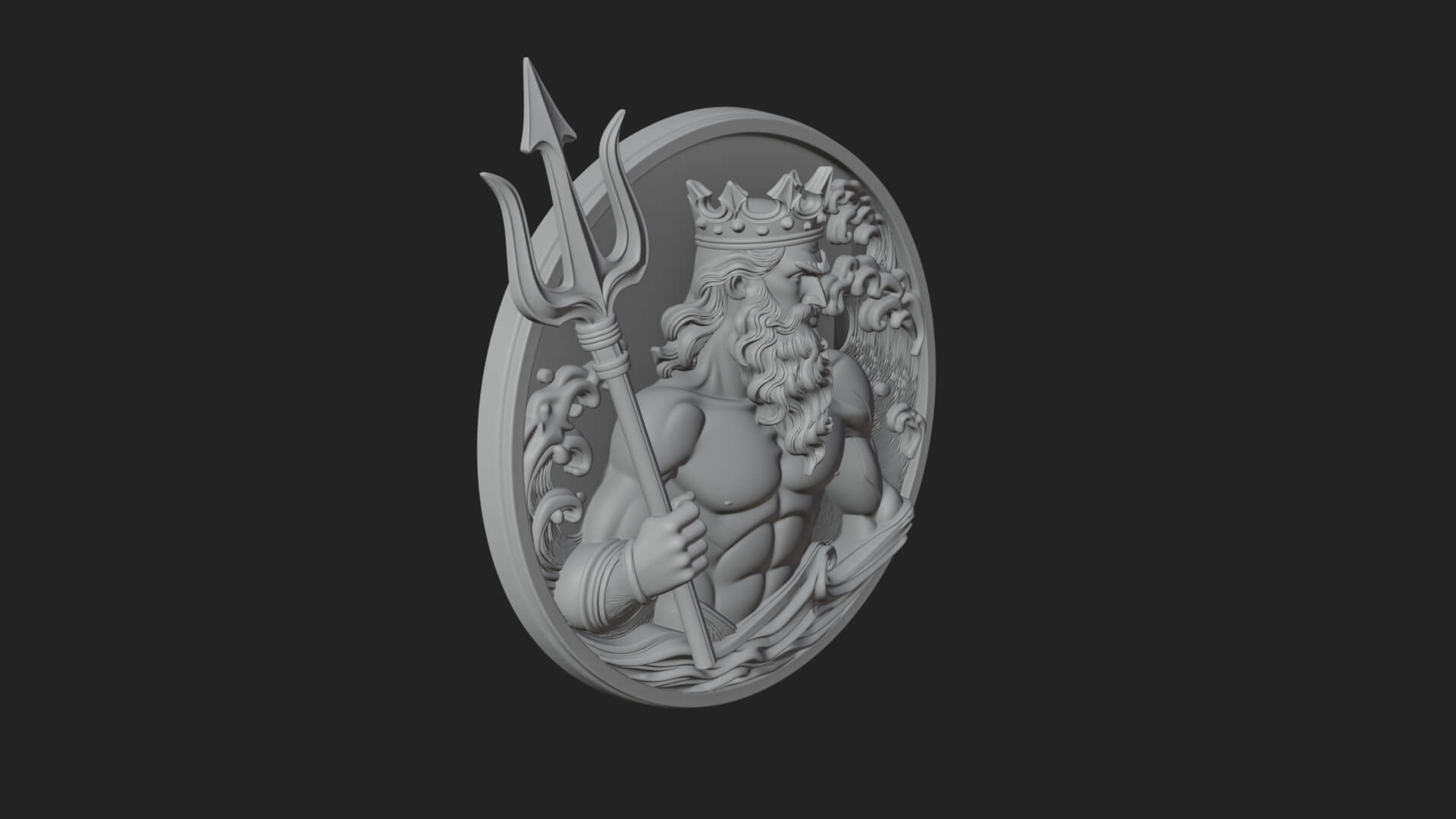Poseidon Relief Medallion Pendant Design 9 3D Print Model 3D Model