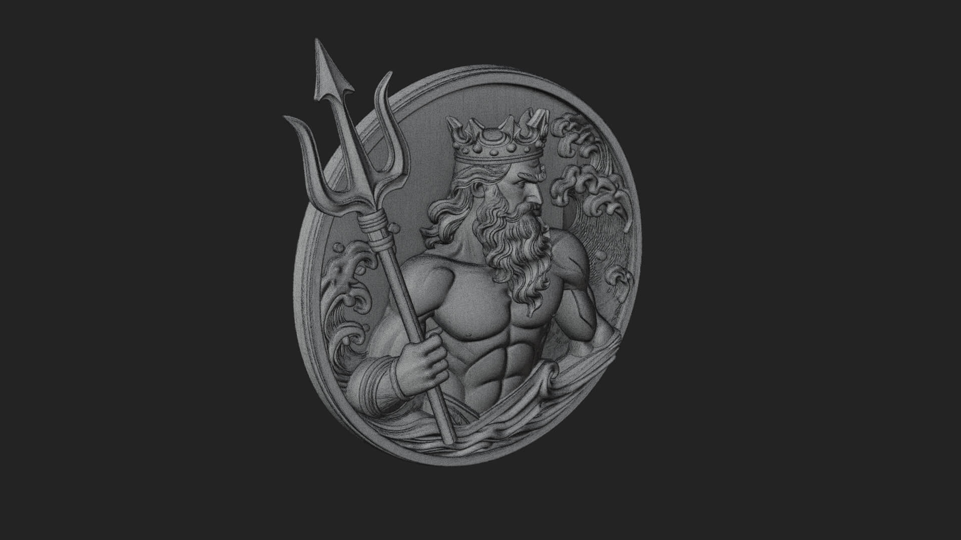 Poseidon Relief Medallion Pendant Design 9 3D Print Model 3D Model