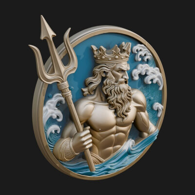 Poseidon Relief Medallion Pendant Design 9 3D Print Model