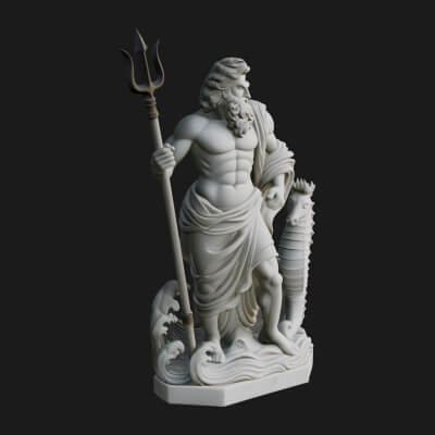 Poseidon with Trident Statue Design 13 3D Print Model