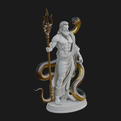 Poseidon with Trident Statue Design 14 3D Print Model