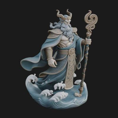 Poseidon with Trident Statue Design 15 3D Print Model