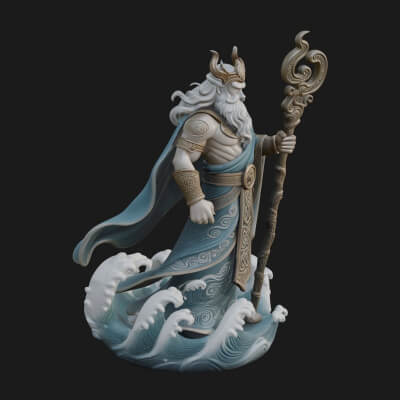 Poseidon with Trident Statue Design 17 3D Print Model