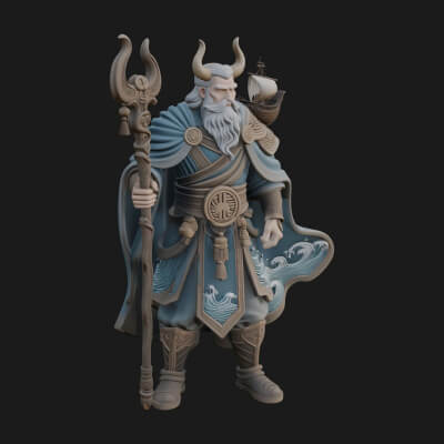 Poseidon with Trident Statue Design 18 3D Print Model