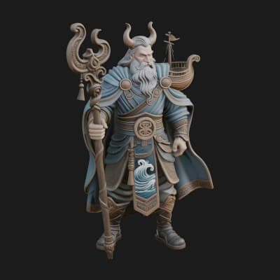 Poseidon with Trident Statue Design 19 3D Print Model