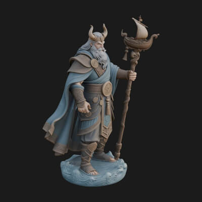 Poseidon with Trident Statue Design 20 3D Print Model