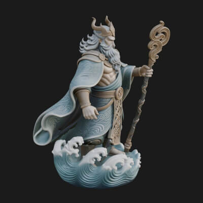 Poseidon with Trident Statue Design 23 3D Print Model