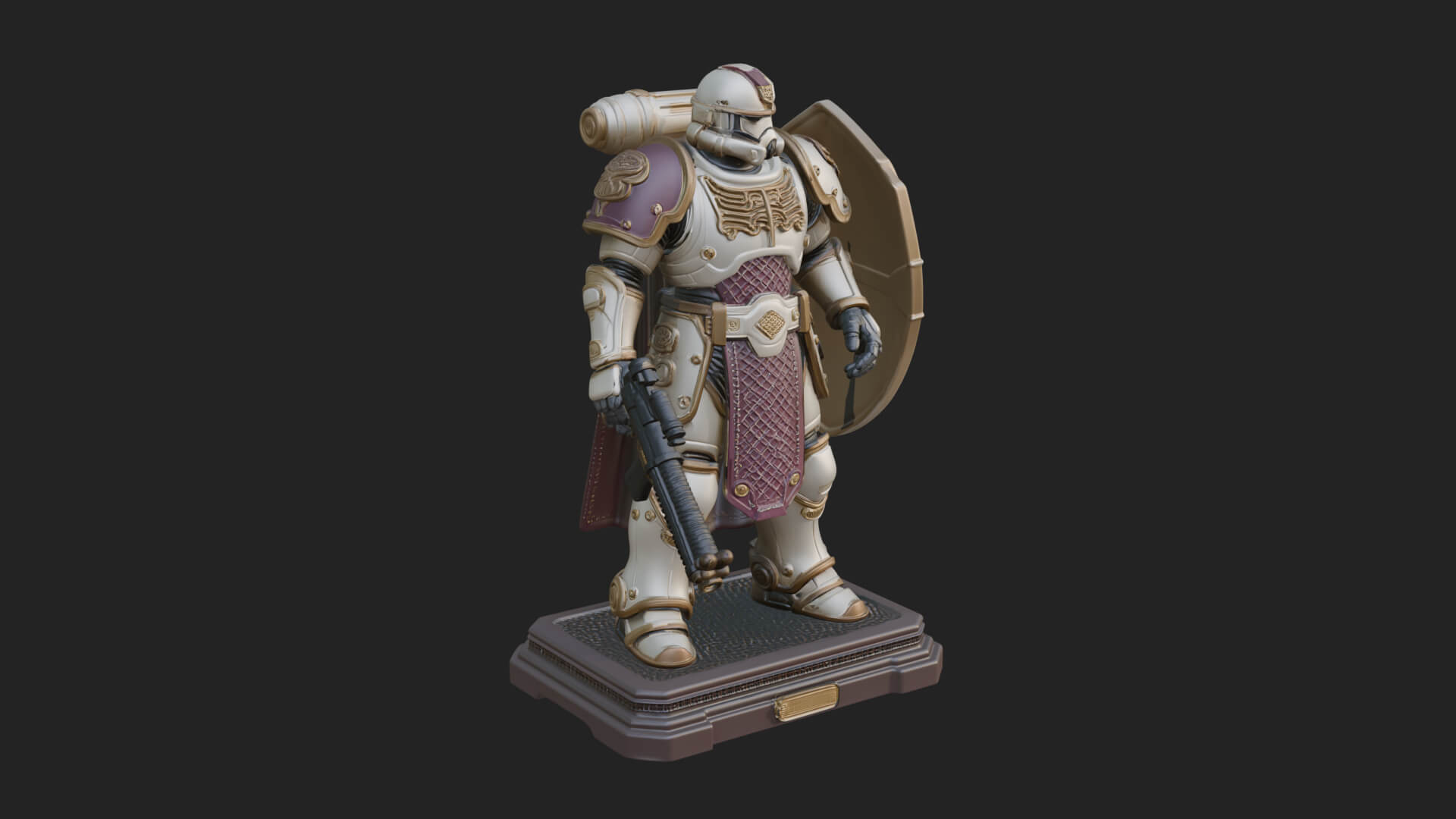 Power Armor Shield Trooper Statue Design 1 3D Print Model 3D Model