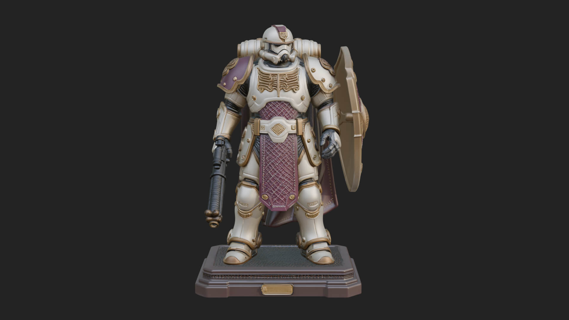 Power Armor Shield Trooper Statue Design 1 3D Print Model 3D Model