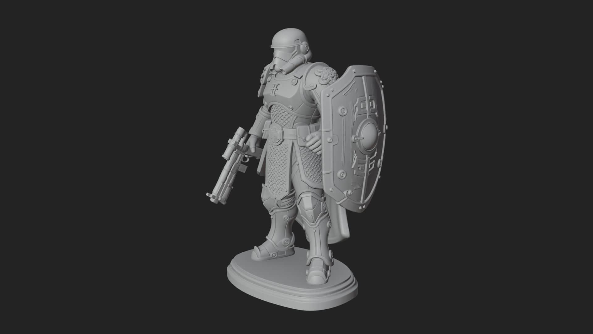 Power Armor Shield Trooper Statue Design 2 3D Print Model 3D Model