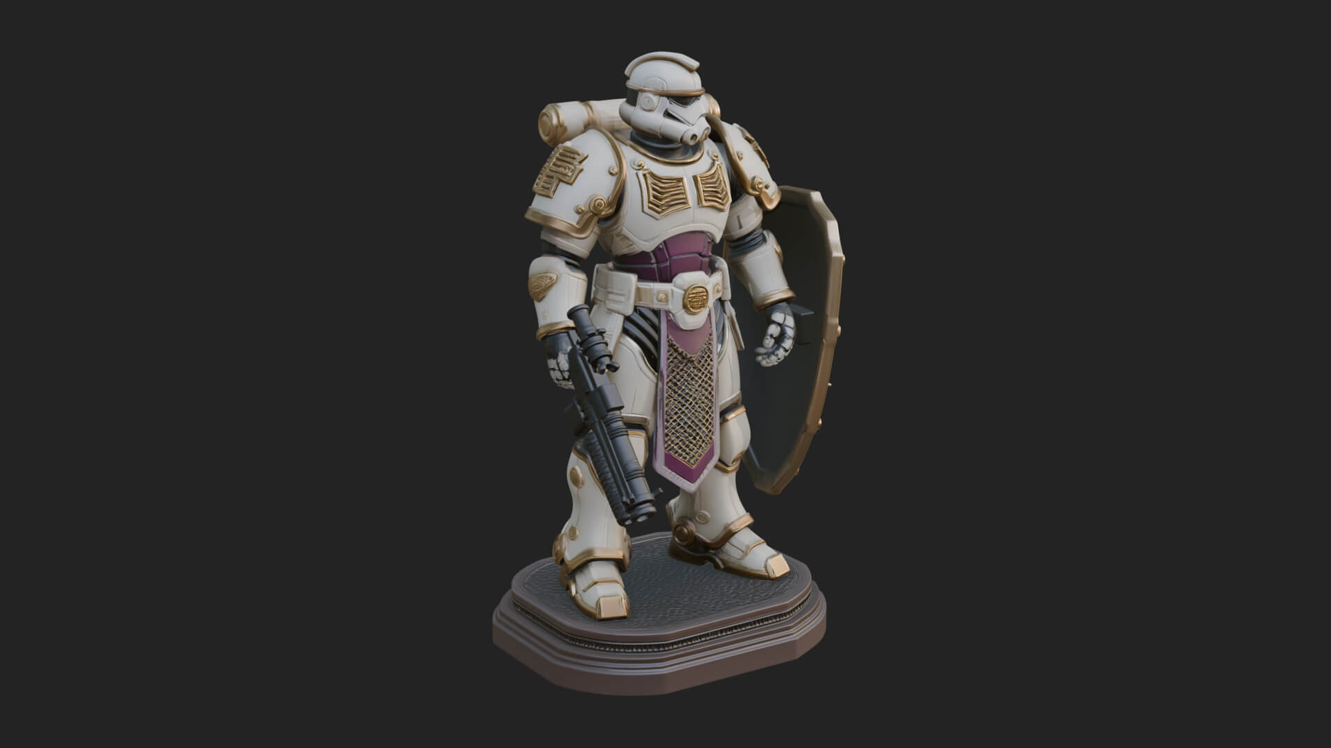 Power Armor Shield Trooper Statue Design 4 3D Print Model 3D Model
