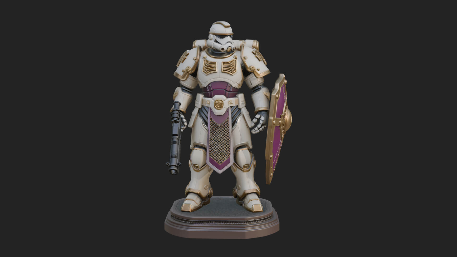 Power Armor Shield Trooper Statue Design 4 3D Print Model 3D Model