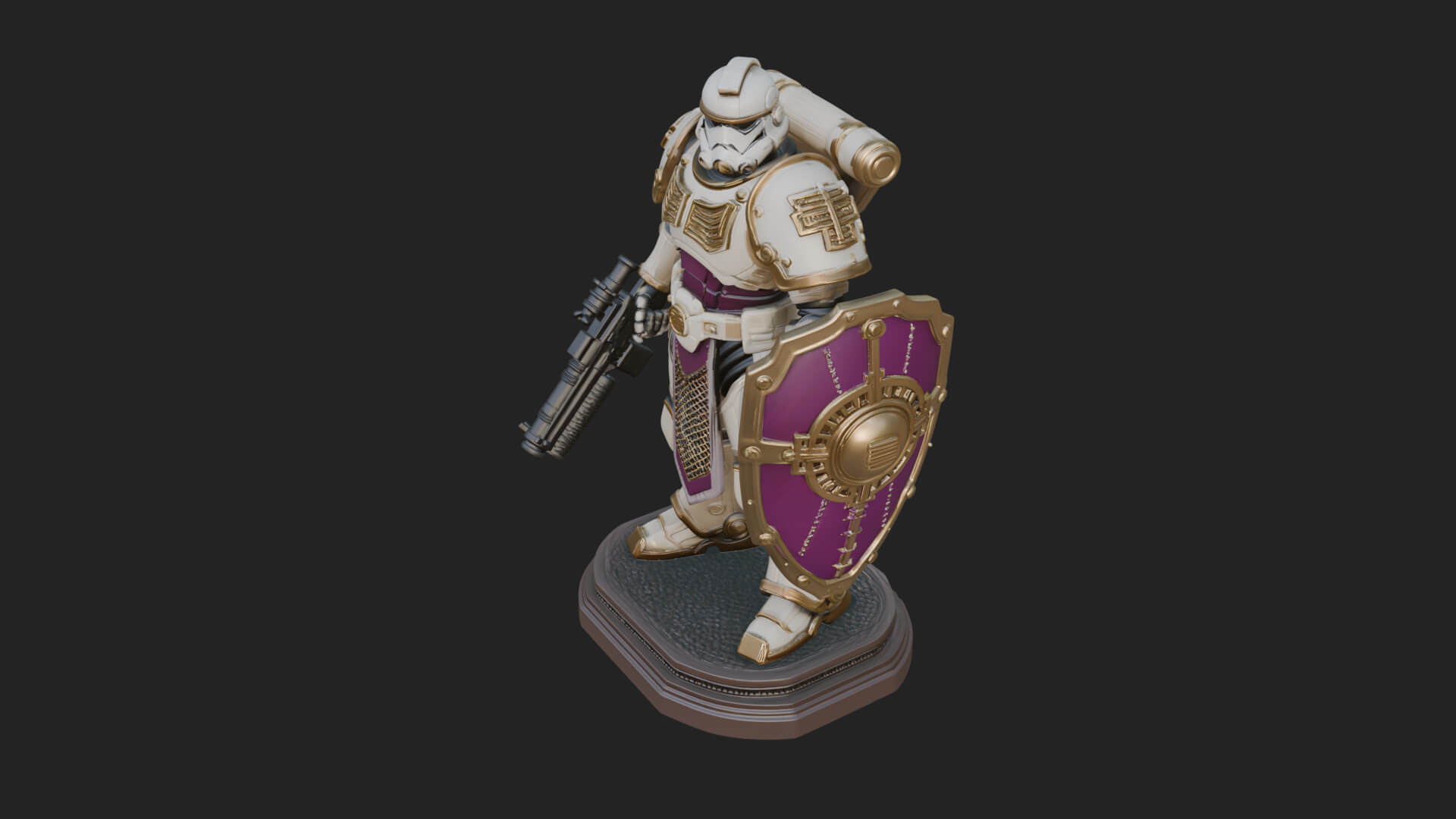 Power Armor Shield Trooper Statue Design 4 3D Print Model 3D Model