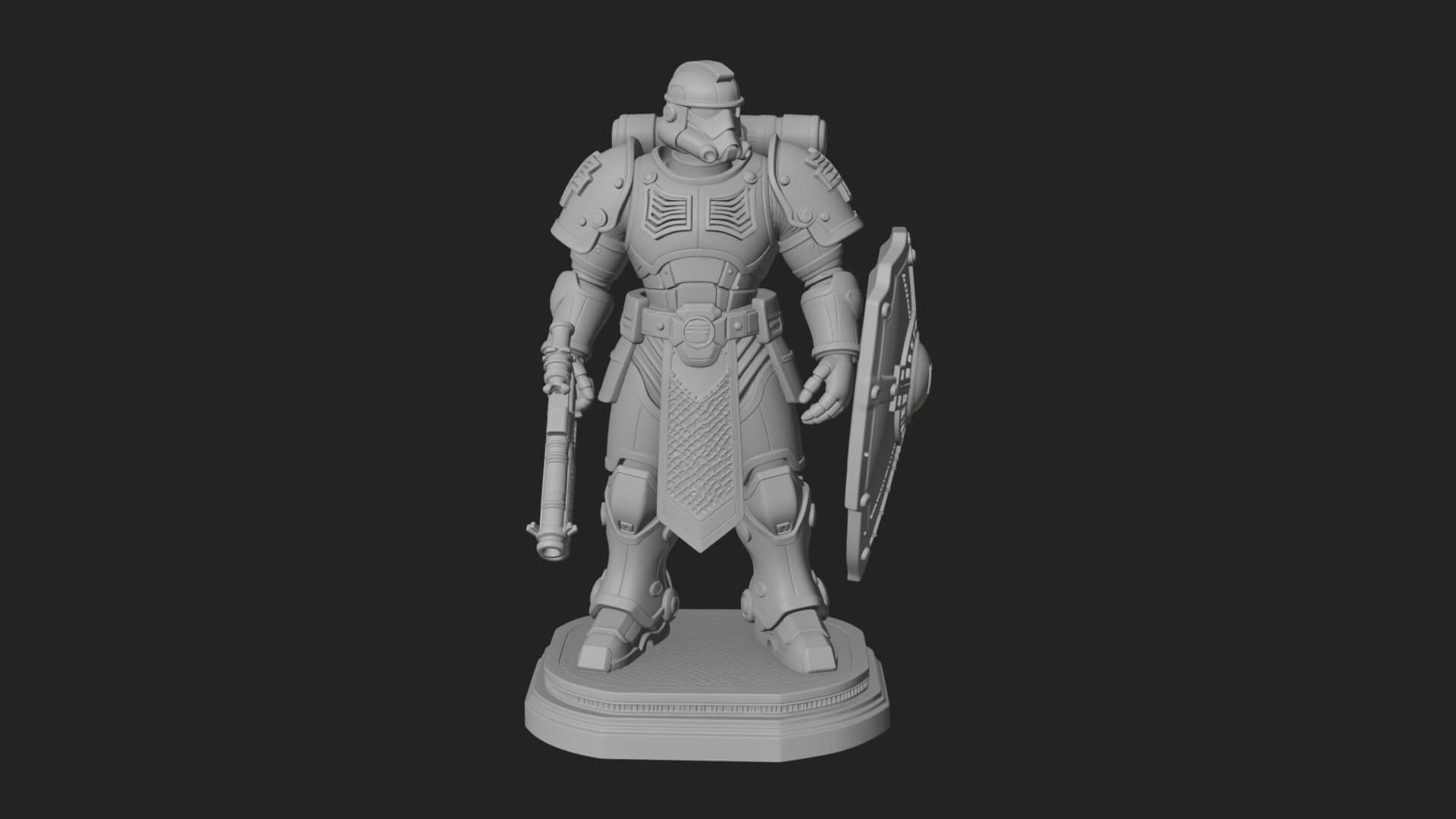 Power Armor Shield Trooper Statue Design 4 3D Print Model 3D Model
