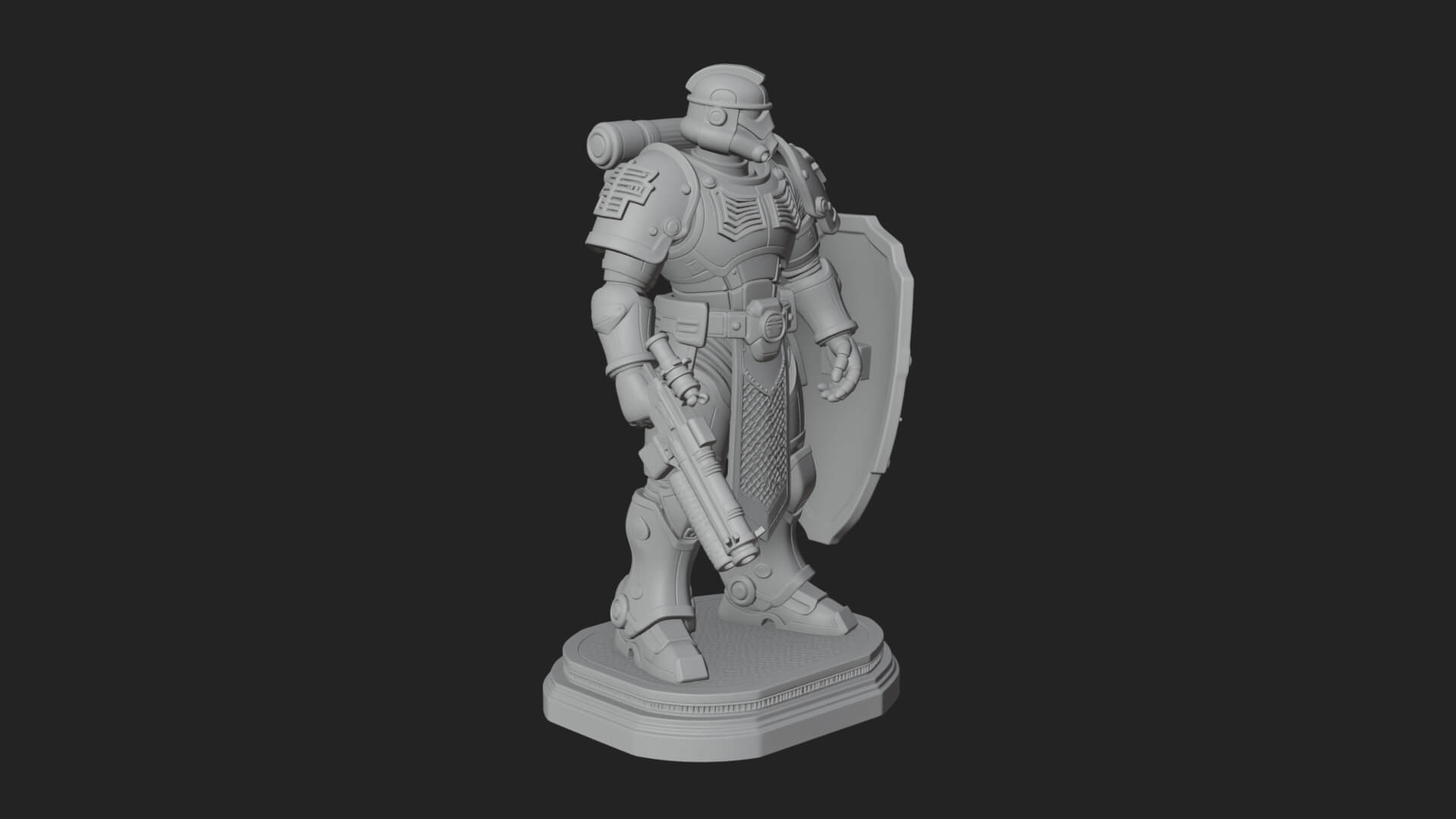 Power Armor Shield Trooper Statue Design 4 3D Print Model 3D Model