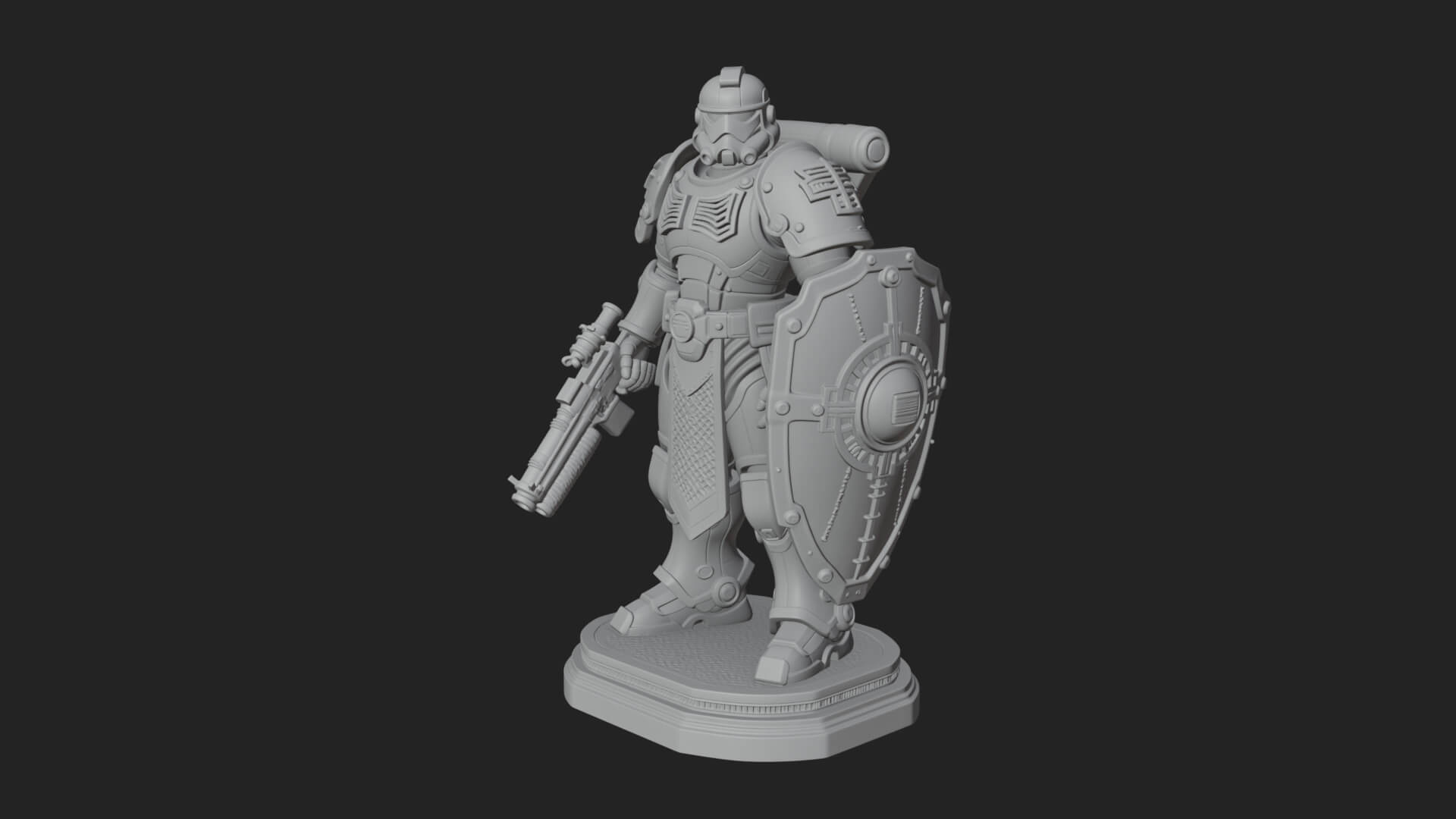 Power Armor Shield Trooper Statue Design 4 3D Print Model 3D Model