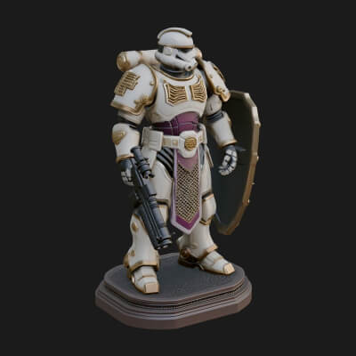 Power Armor Shield Trooper Statue Design 4 3D Print Model