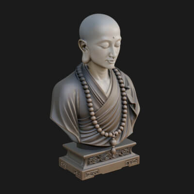 Praying Monk Bust Statue Design 1 3D Print Model