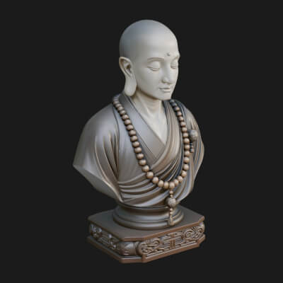 Praying Monk Bust Statue Design 2 3D Print Model