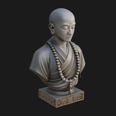 Praying Monk Bust Statue Design 4 3D Print Model