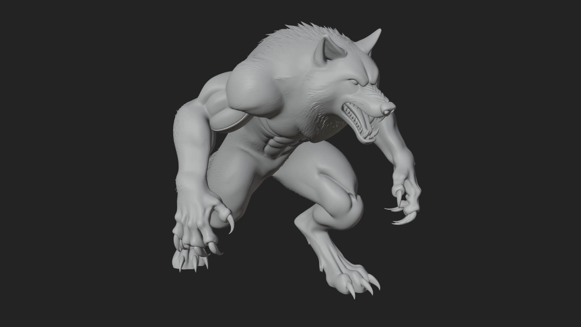 Prowling Werewolf Beast Statue Design 2 3D Print Model 3D Model