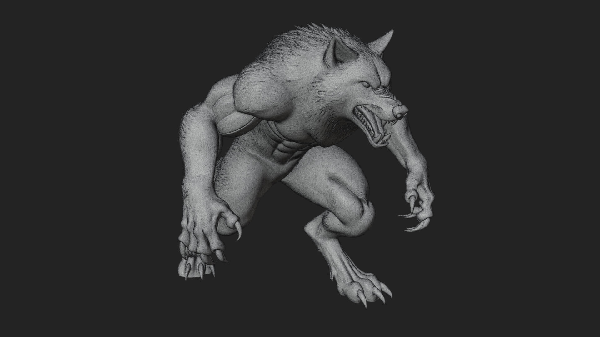 Prowling Werewolf Beast Statue Design 2 3D Print Model 3D Model