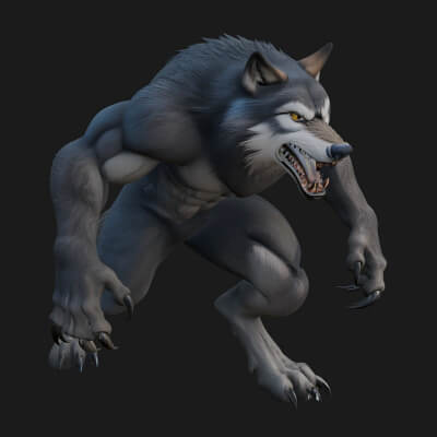 Prowling Werewolf Beast Statue Design 2 3D Print Model